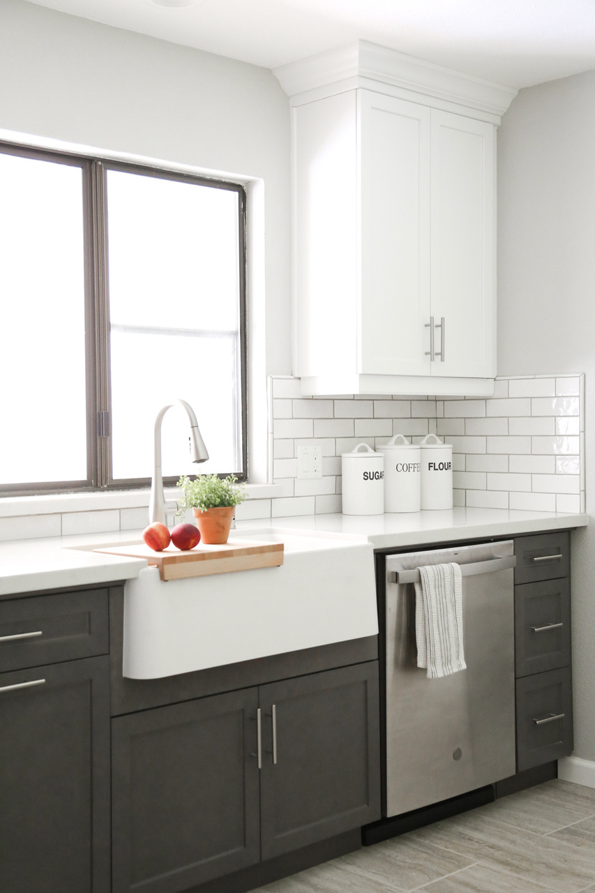 a tile splashback in a kitchen